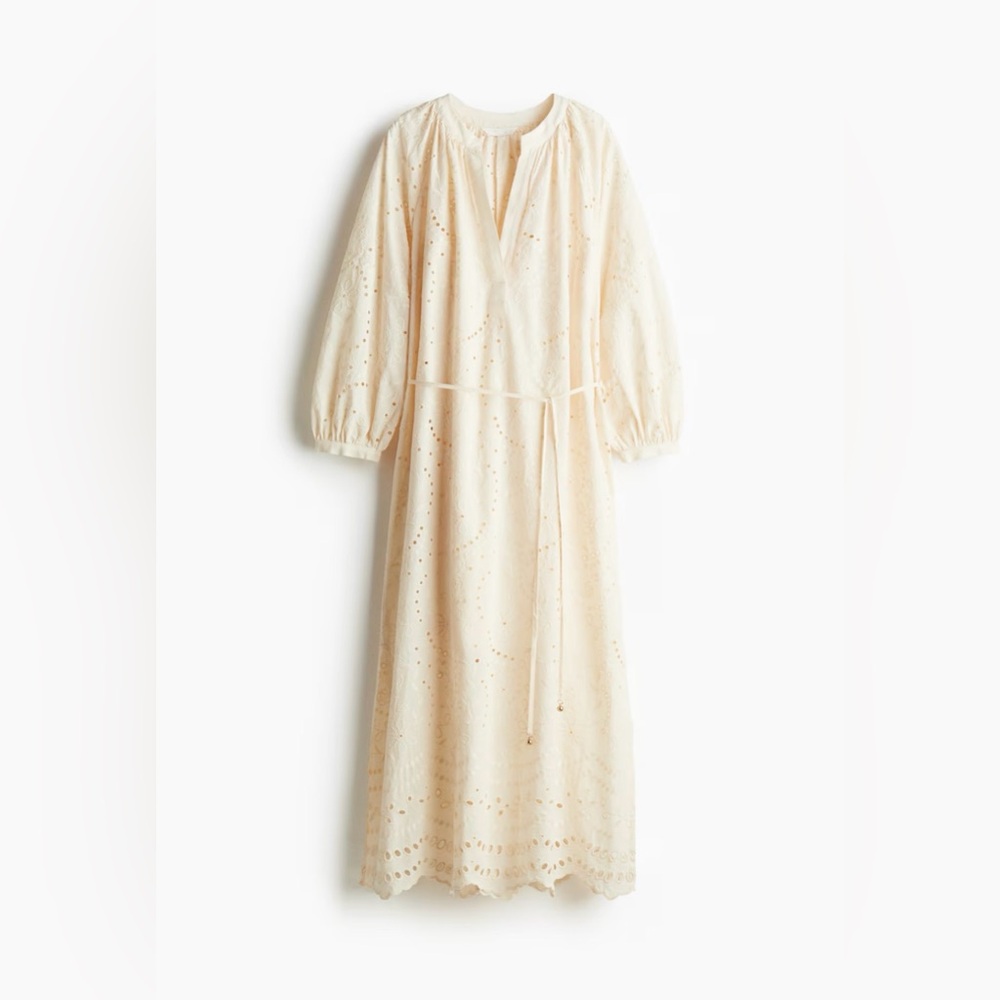 {H&M} Eyelet Emroidered Midi Dress With Tie Belt